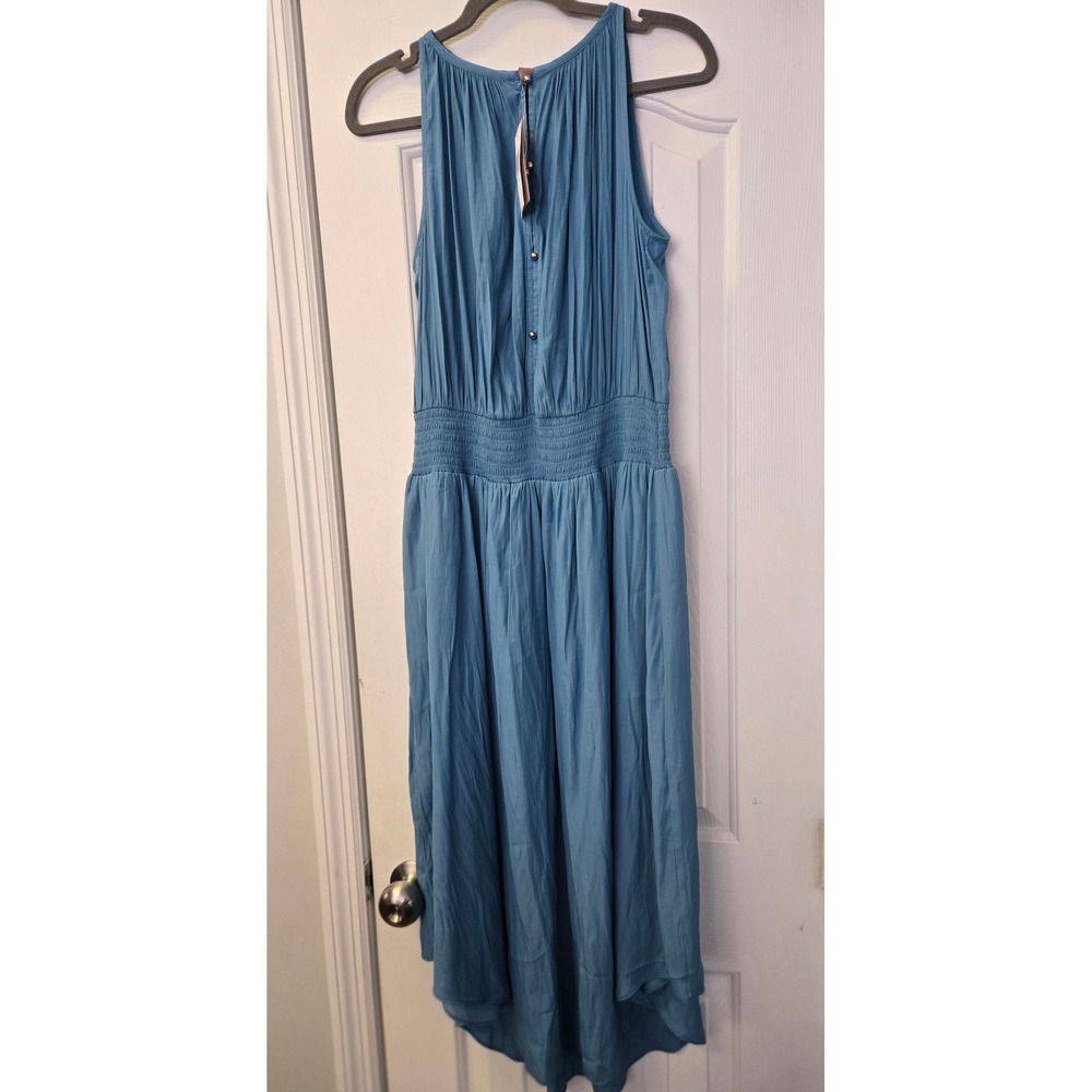 Philosophy Republic Seafoam Blue Smocked High-Low Midi Dress NWT M Resortwear